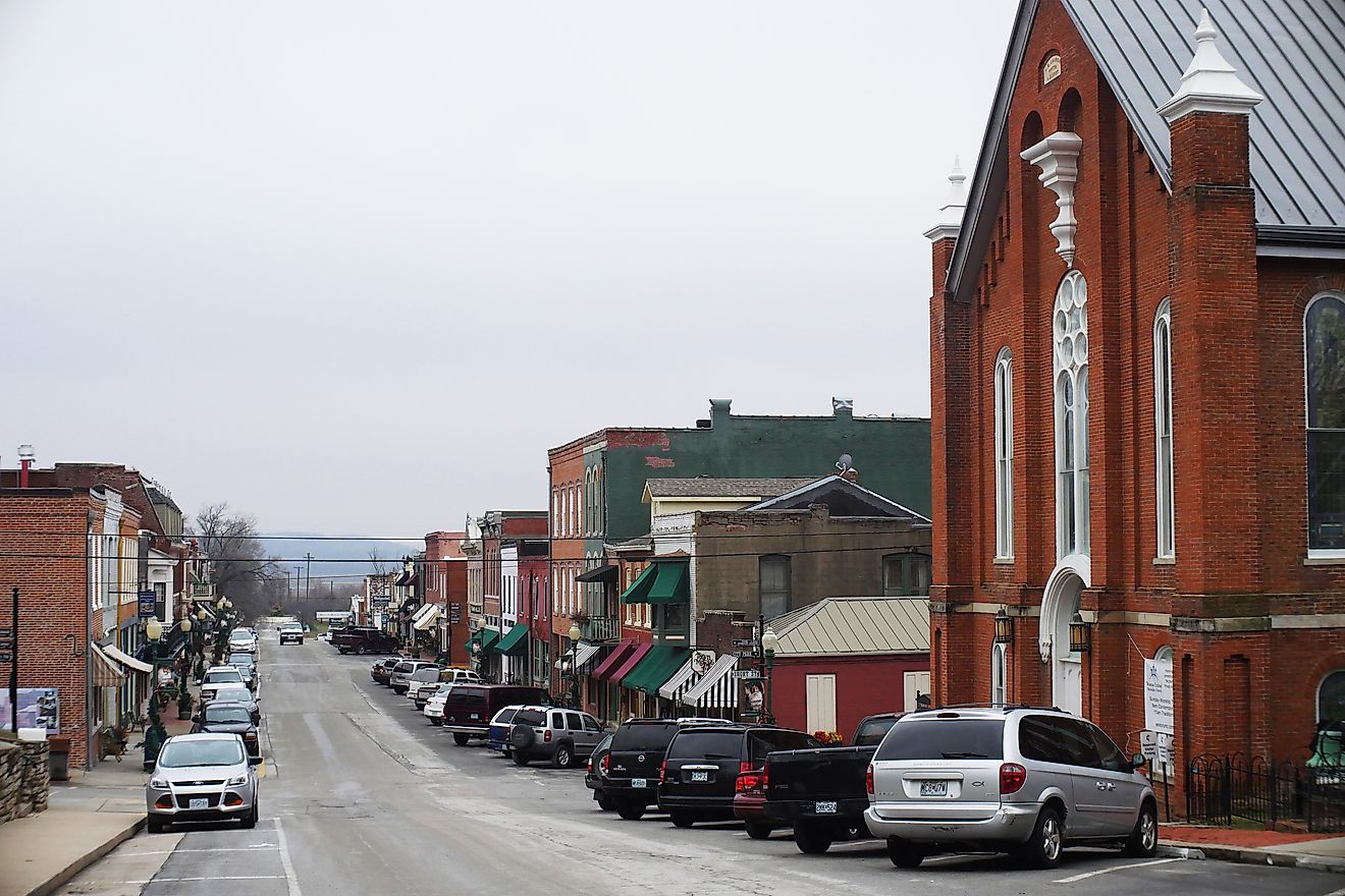 The main street in Downtown Weston, Missouri. Editorial credit: Wirestock Creators / Shutterstock.com